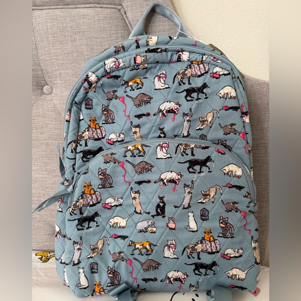 Vera Bradley NWT Cat’s Meow Blue Cotton Essential Large Backpack
